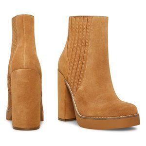 Steve Madden Women's Joline Block Heeled Boots Camel Suede Platform SHoes